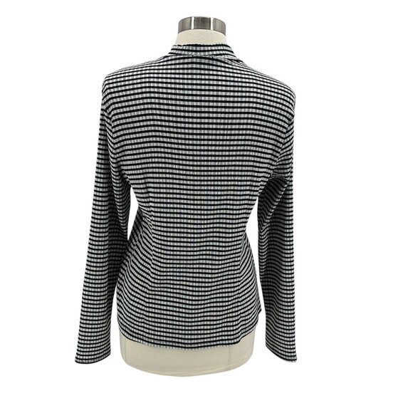 NLT Womens Large Top Mock Neck Textured Stripe Black White Long Sleeve - Picture 4 of 6